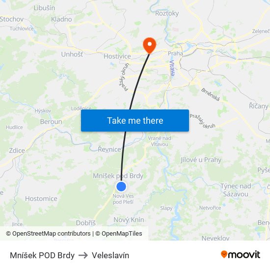 Mníšek POD Brdy to Veleslavín map