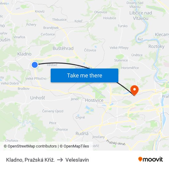 Kladno, Pražská Křiž. to Veleslavín map