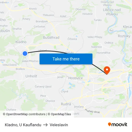 Kladno, U Kauflandu to Veleslavín map