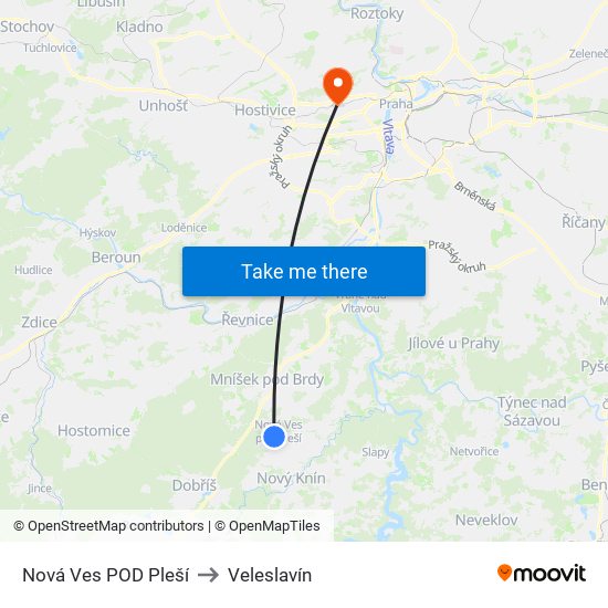 Nová Ves POD Pleší to Veleslavín map