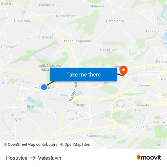 Hostivice to Veleslavín map