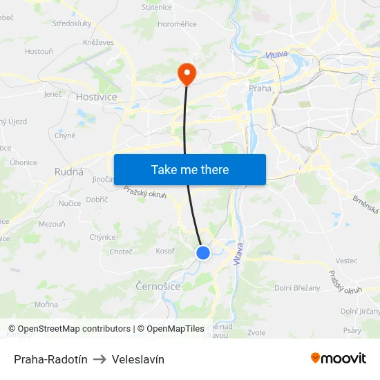 Praha-Radotín to Veleslavín map