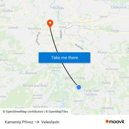 Kamenný Přívoz to Veleslavín map