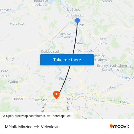 Mělník-Mlazice to Veleslavín map