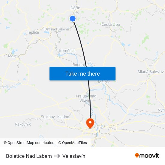 Boletice Nad Labem to Veleslavín map