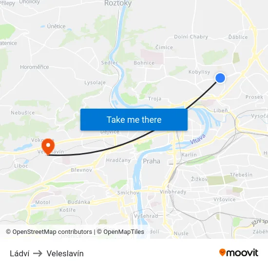 Ládví to Veleslavín map