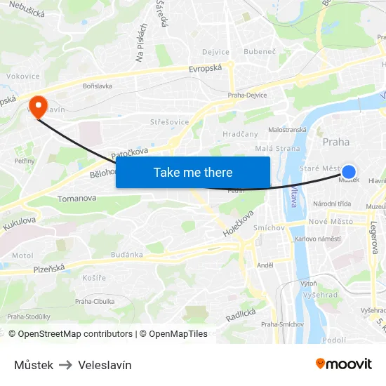 Můstek to Veleslavín map