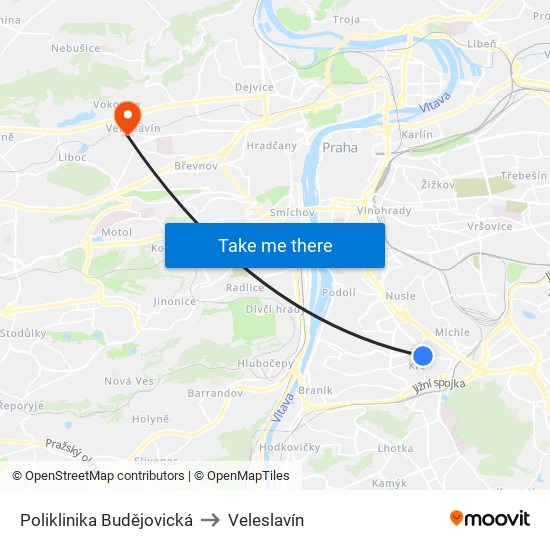 Poliklinika Budějovická to Veleslavín map