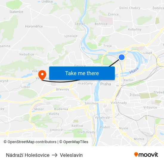 Nádraží Holešovice to Veleslavín map