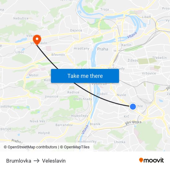 Brumlovka to Veleslavín map