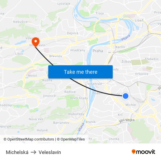 Michelská to Veleslavín map