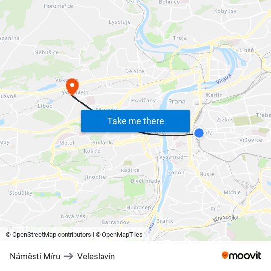Náměstí Míru to Veleslavín map