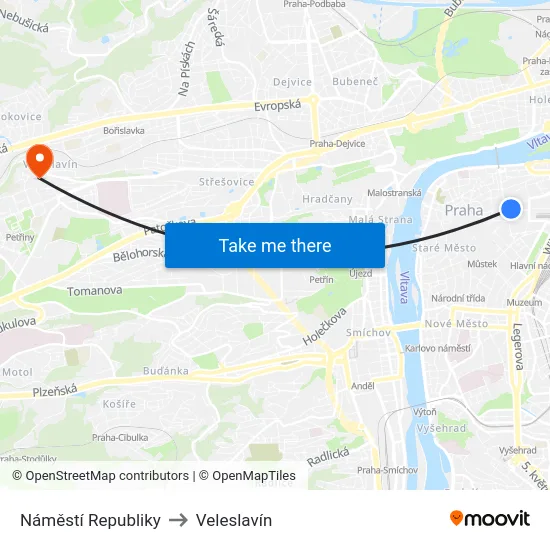 Náměstí Republiky to Veleslavín map