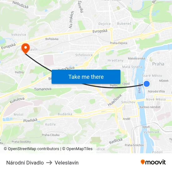 Národní Divadlo to Veleslavín map