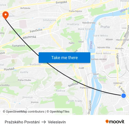 Pražského Povstání to Veleslavín map