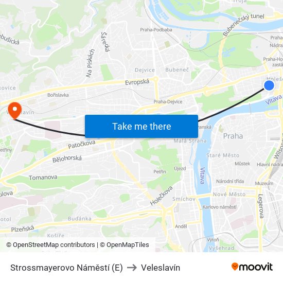 Strossmayerovo Náměstí (E) to Veleslavín map