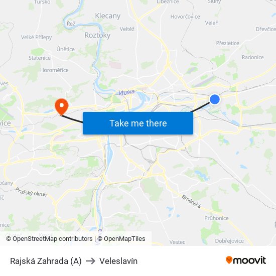Rajská Zahrada (A) to Veleslavín map