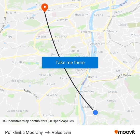 Poliklinika Modřany to Veleslavín map