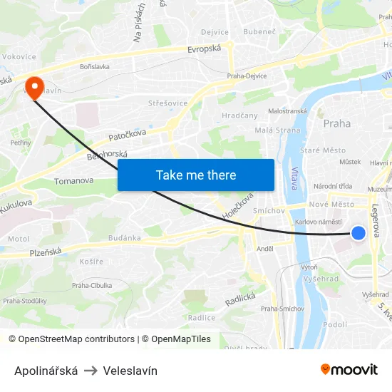 Apolinářská to Veleslavín map