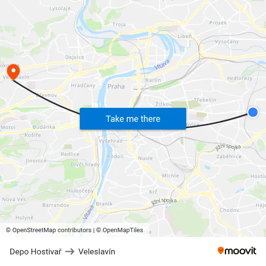 Depo Hostivař to Veleslavín map