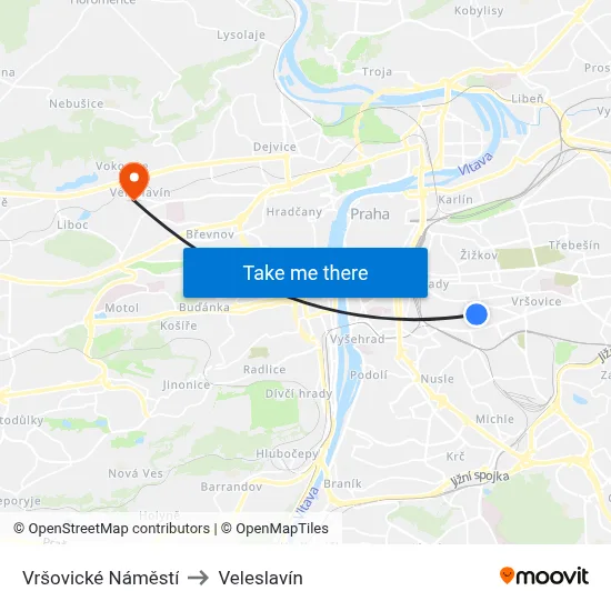 Vršovické Náměstí to Veleslavín map