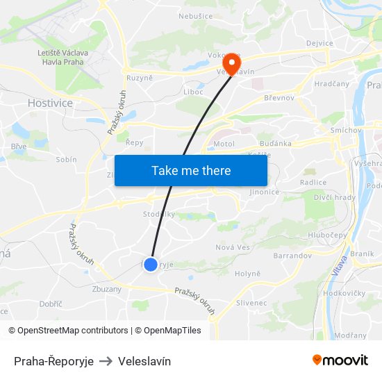 Praha-Řeporyje to Veleslavín map
