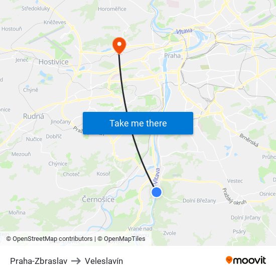 Praha-Zbraslav to Veleslavín map