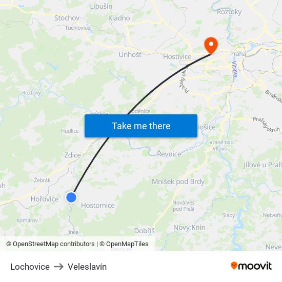 Lochovice to Veleslavín map