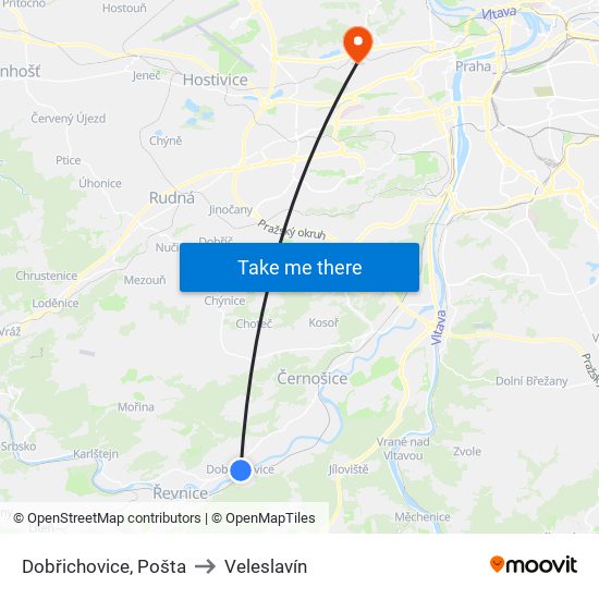 Dobřichovice, Pošta to Veleslavín map