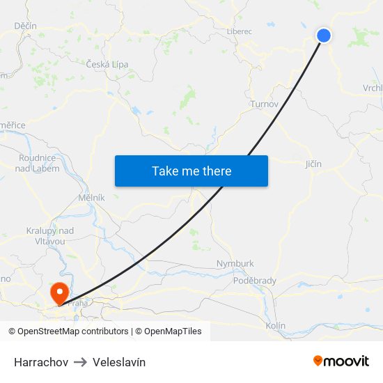 Harrachov to Veleslavín map