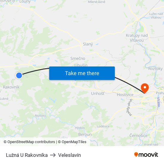 Lužná U Rakovníka to Veleslavín map