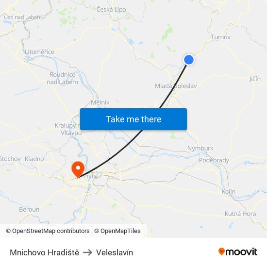 Mnichovo Hradiště to Veleslavín map