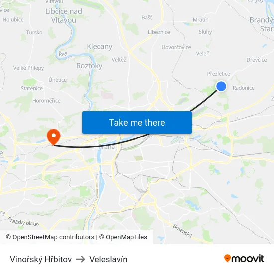 Vinořský Hřbitov to Veleslavín map