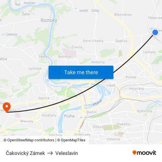 Čakovický Zámek to Veleslavín map