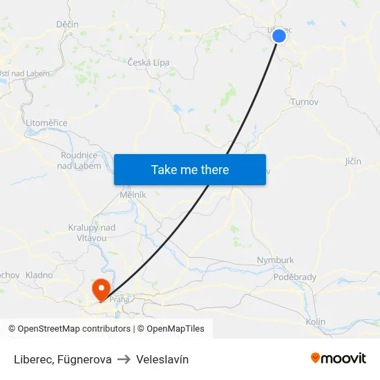 Liberec, Fügnerova to Veleslavín map