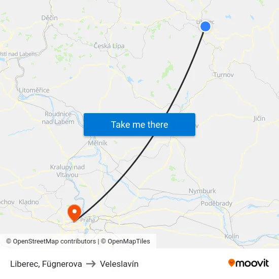 Liberec, Fügnerova to Veleslavín map