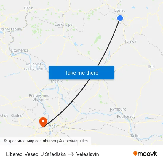Liberec, Vesec, U Střediska to Veleslavín map