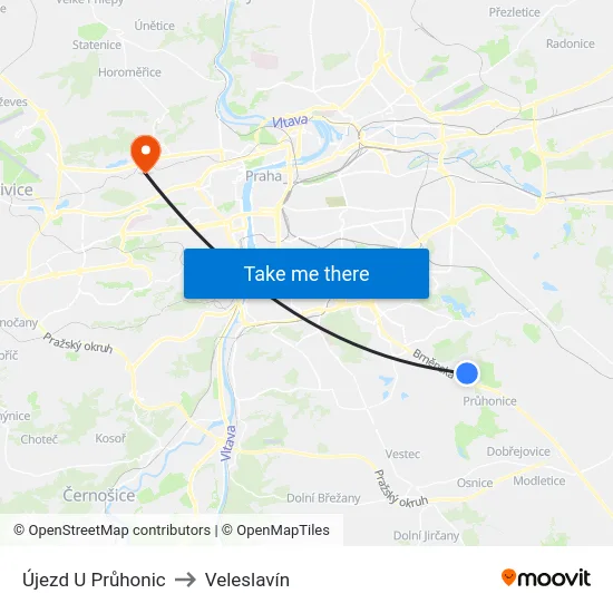 Újezd U Průhonic to Veleslavín map