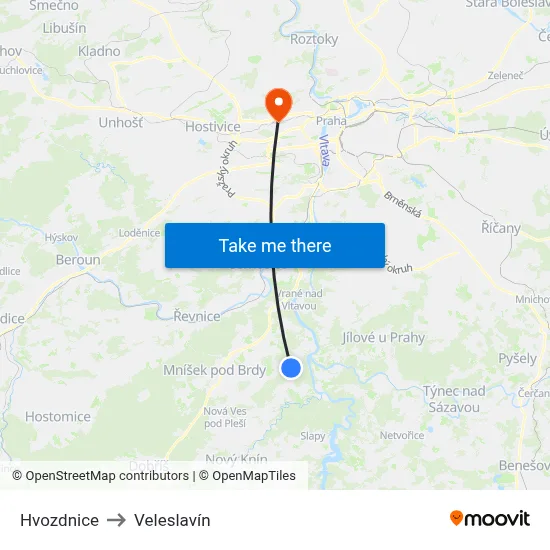 Hvozdnice to Veleslavín map