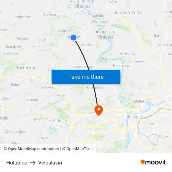 Holubice to Veleslavín map