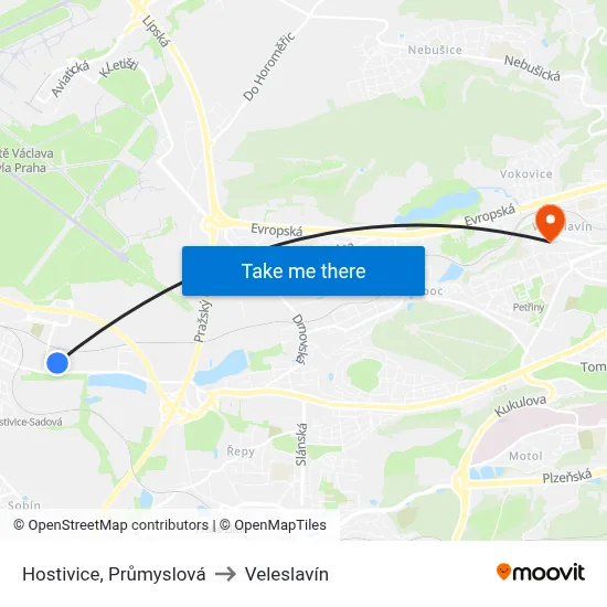 Hostivice, Průmyslová to Veleslavín map