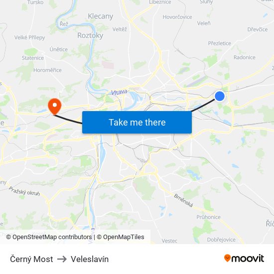 Černý Most to Veleslavín map