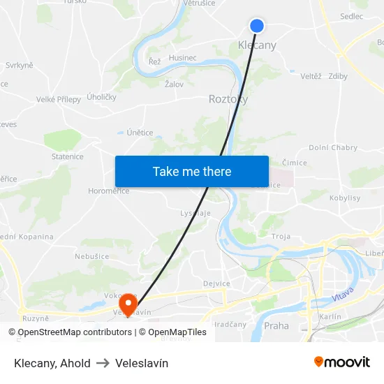 Klecany, Ahold to Veleslavín map
