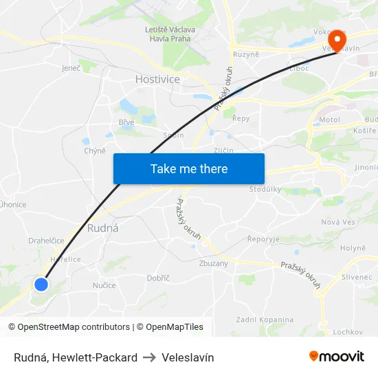 Rudná, Hewlett-Packard to Veleslavín map
