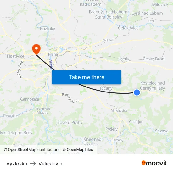 Vyžlovka to Veleslavín map