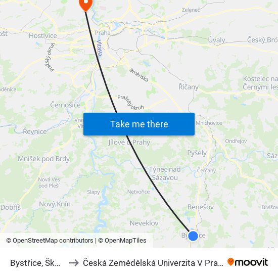 Bystřice, Škola (B) to Česká Zemědělská Univerzita V Praze map