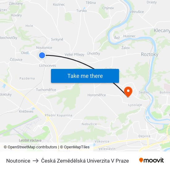 Noutonice to Česká Zemědělská Univerzita V Praze map