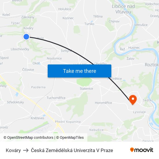 Kováry to Česká Zemědělská Univerzita V Praze map