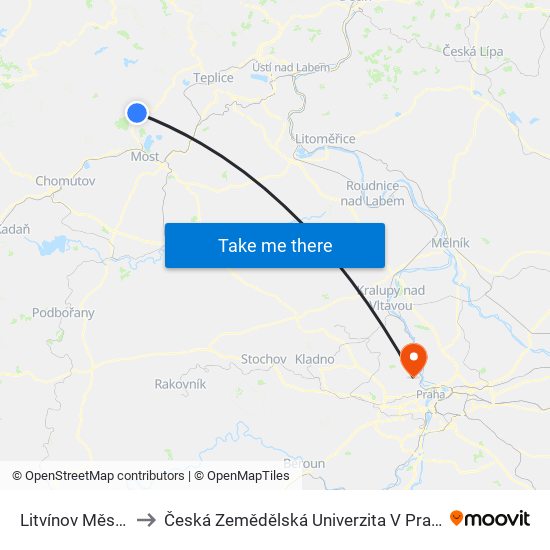 Litvínov Město to Česká Zemědělská Univerzita V Praze map