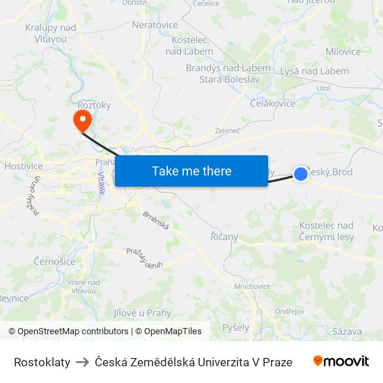 Rostoklaty to Česká Zemědělská Univerzita V Praze map